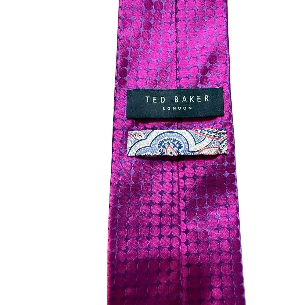Ted Baker London Magenta Purple Geometric 100% Silk Necktie